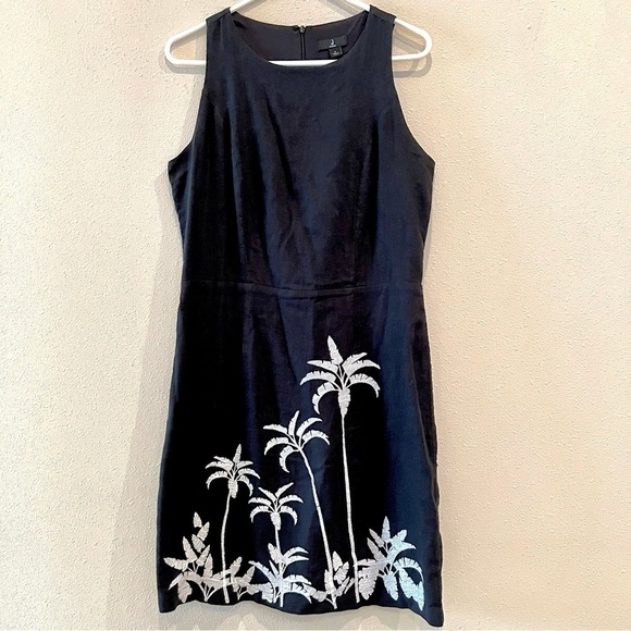 Jason Wu Linen black Palm Embroidered Sheath Dress Sleeveless Size 6 - Picture 1 of 7